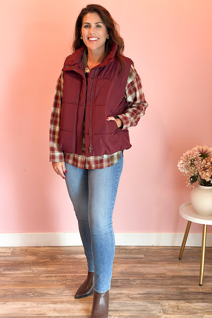 Campfire Zip Up Puffer Vest Wine