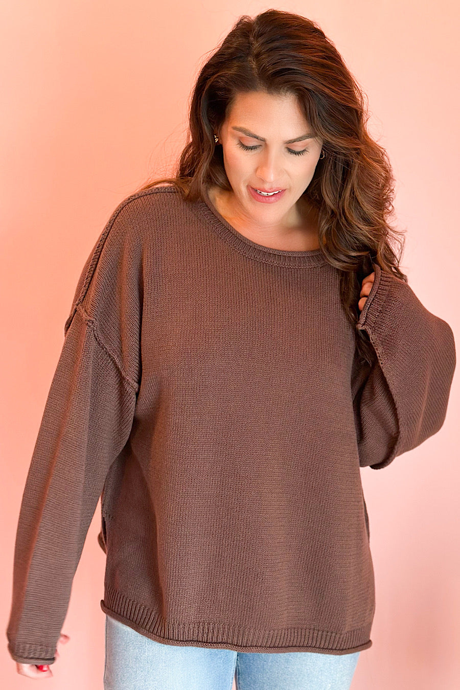 Autumn Path Raw Edge Sweater Brown