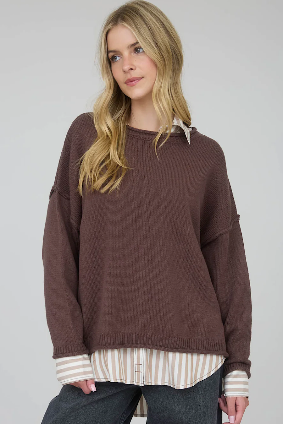 Autumn Path Raw Edge Sweater Brown