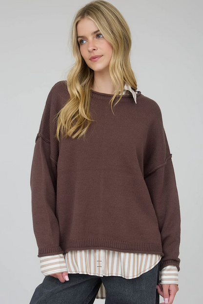 Autumn Path Raw Edge Sweater Brown