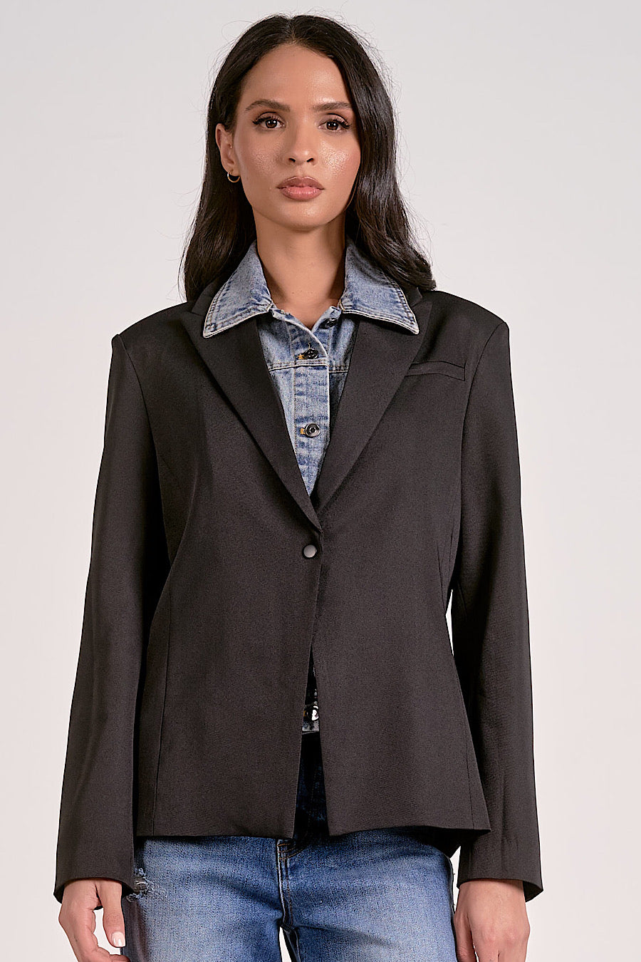 A Classic Story Layered Denim Blazer Black