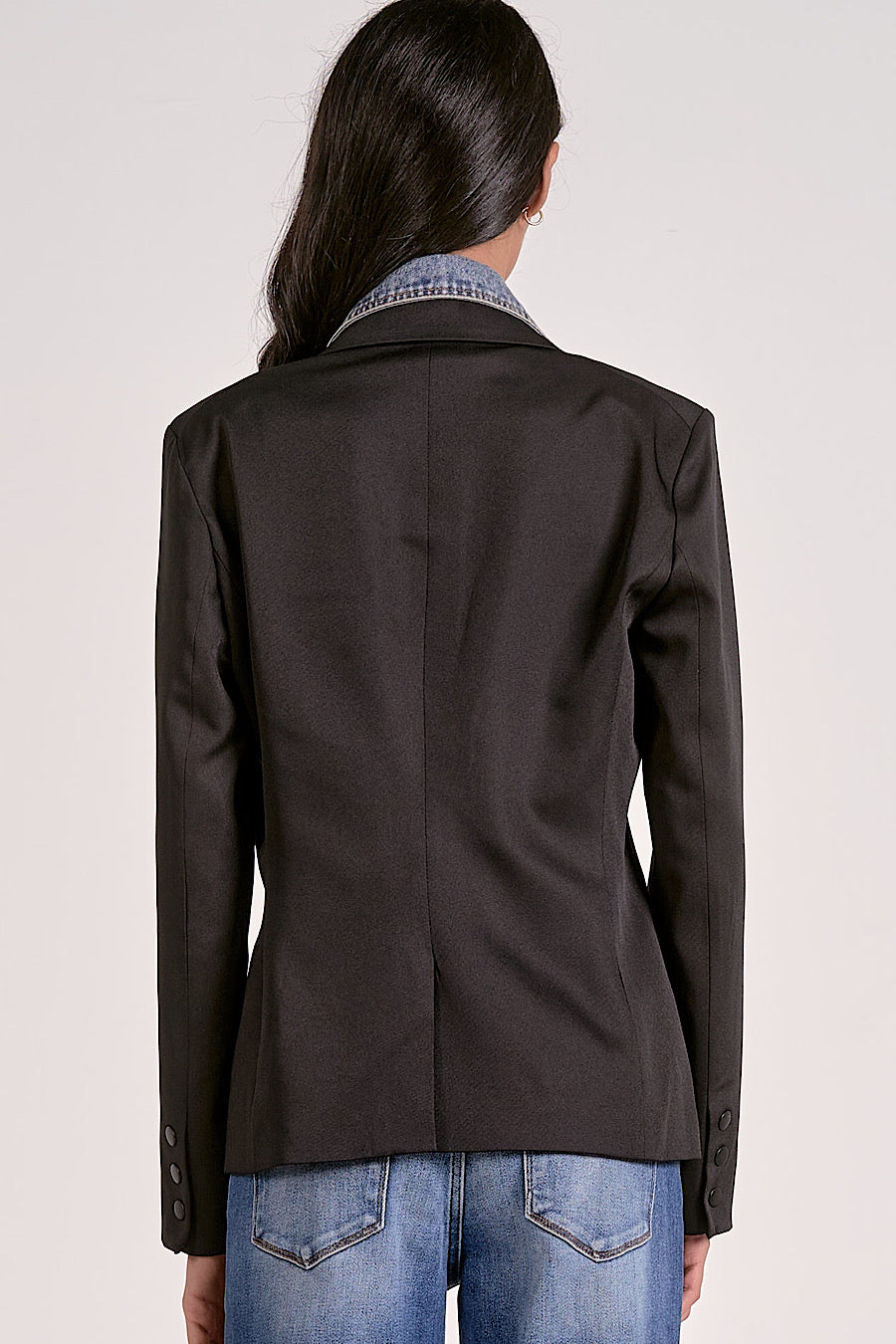 A Classic Story Layered Denim Blazer Black