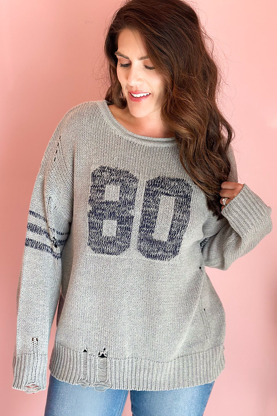 Touchdown Distressed Varsity Sweater
