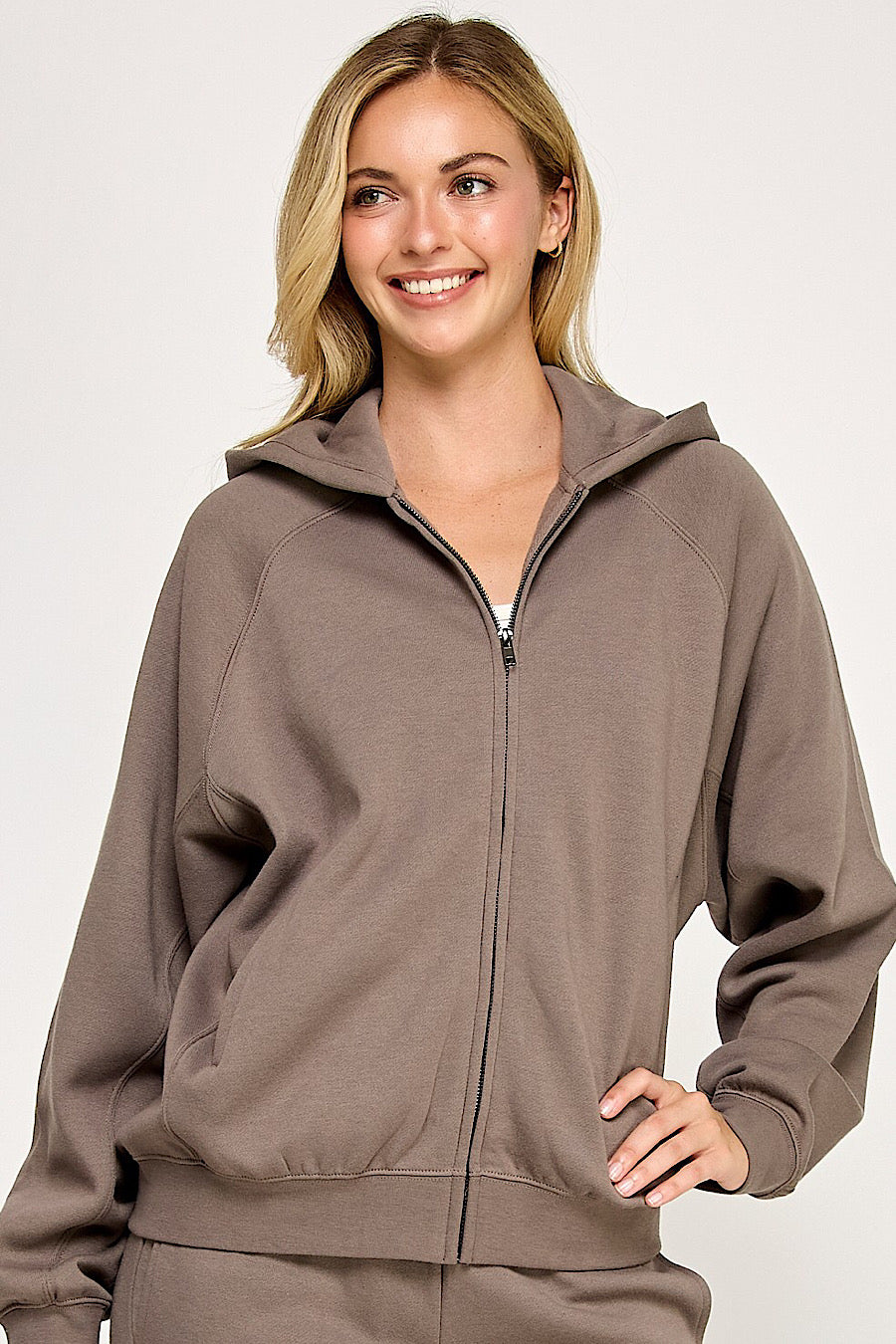 Fossil Brown Zip Up Hooded Jacket