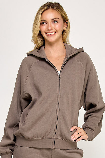 Fossil Brown Zip Up Hooded Jacket