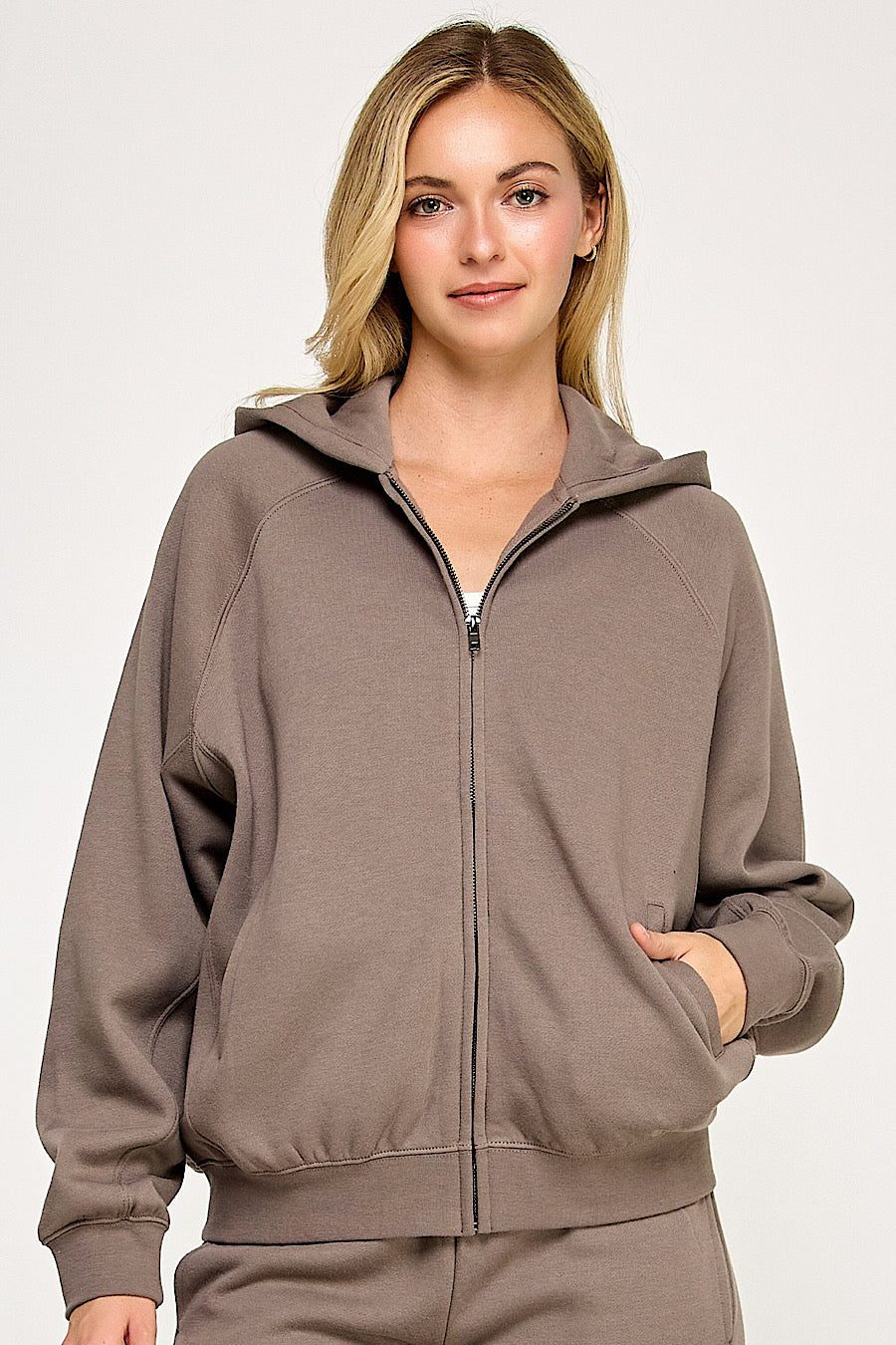 Fossil Brown Zip Up Hooded Jacket