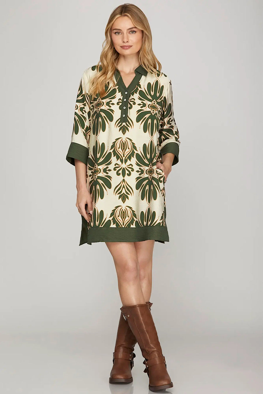 Rustic Glow Half Sleeve Printed Dress