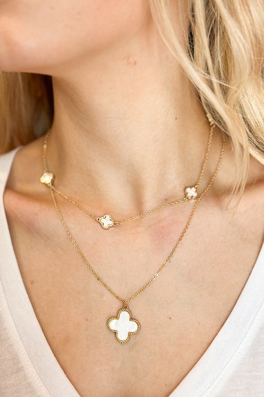 Double Layered Clover Necklace White