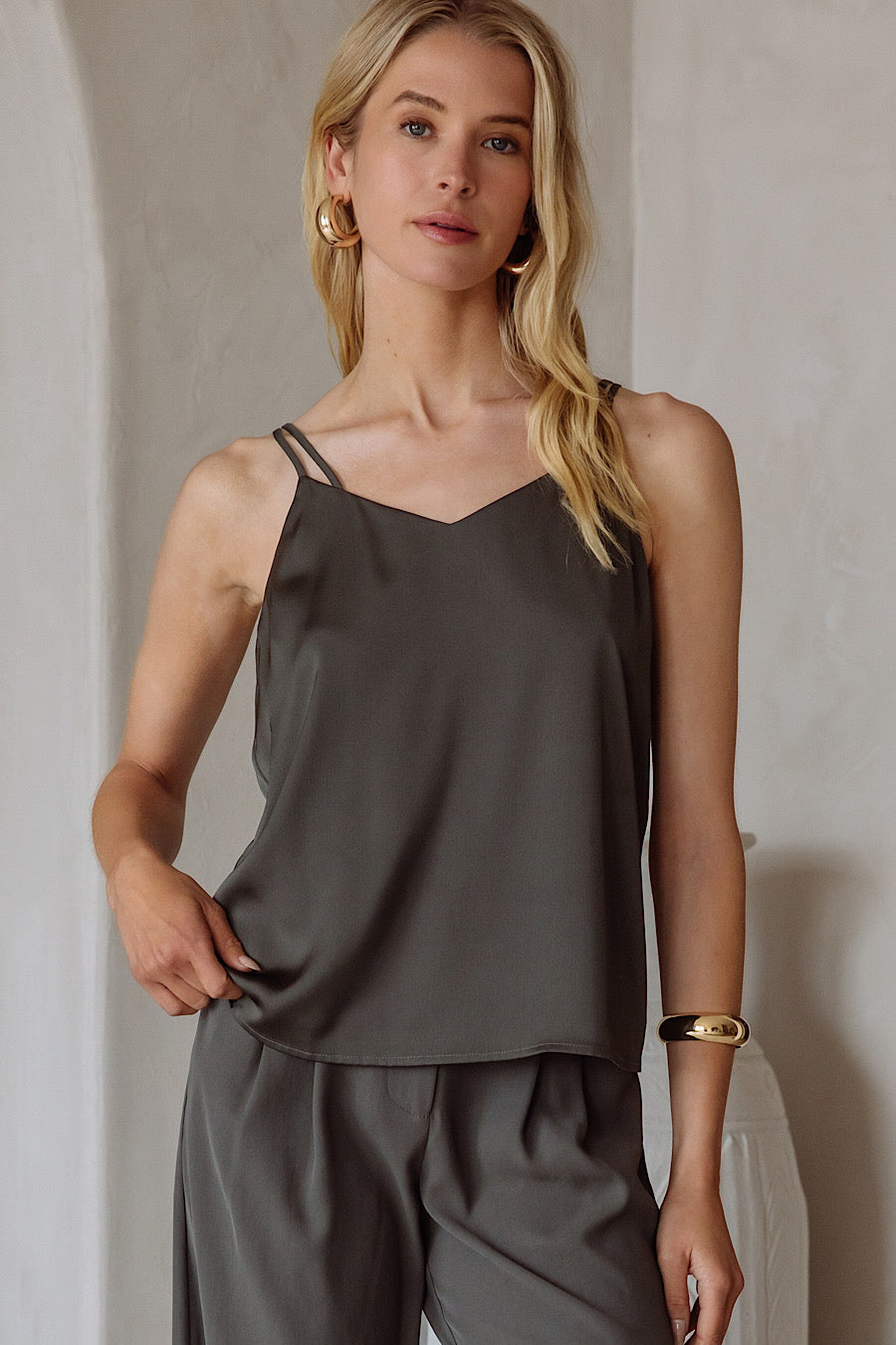 Double Strap Cami Blouse in Olive