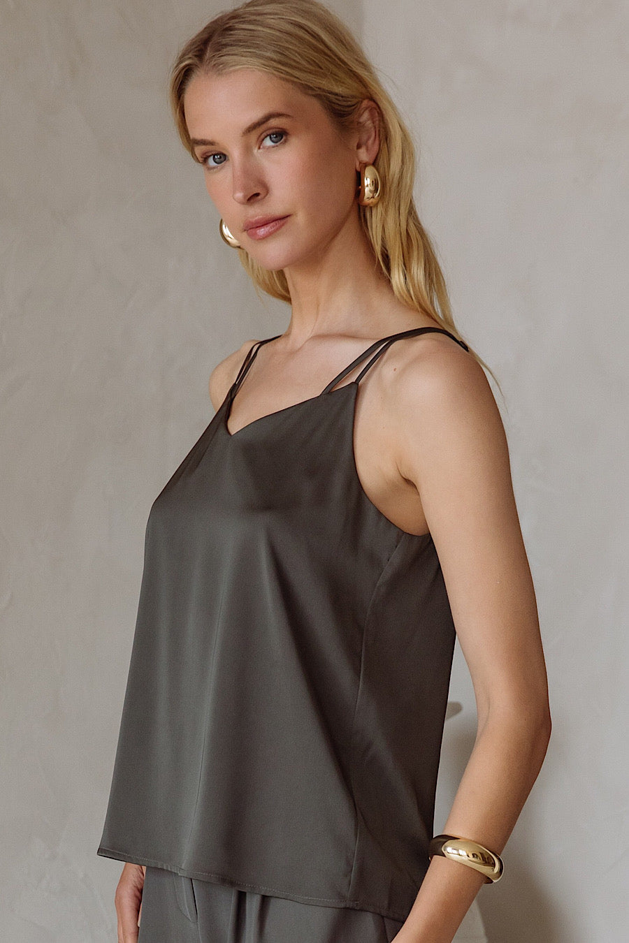 Double Strap Cami Blouse in Olive