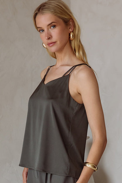 Double Strap Cami Blouse in Olive