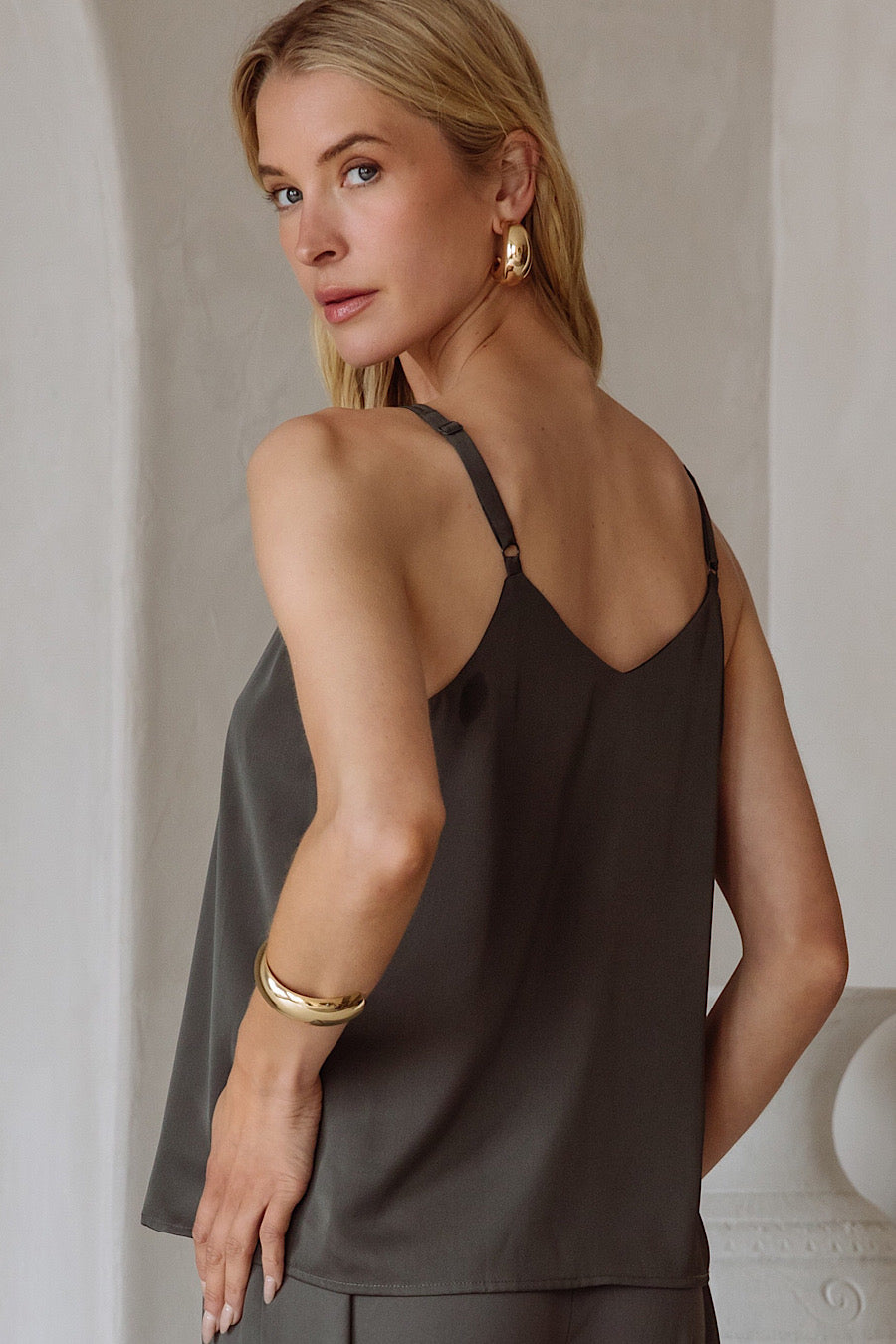 Double Strap Cami Blouse in Olive