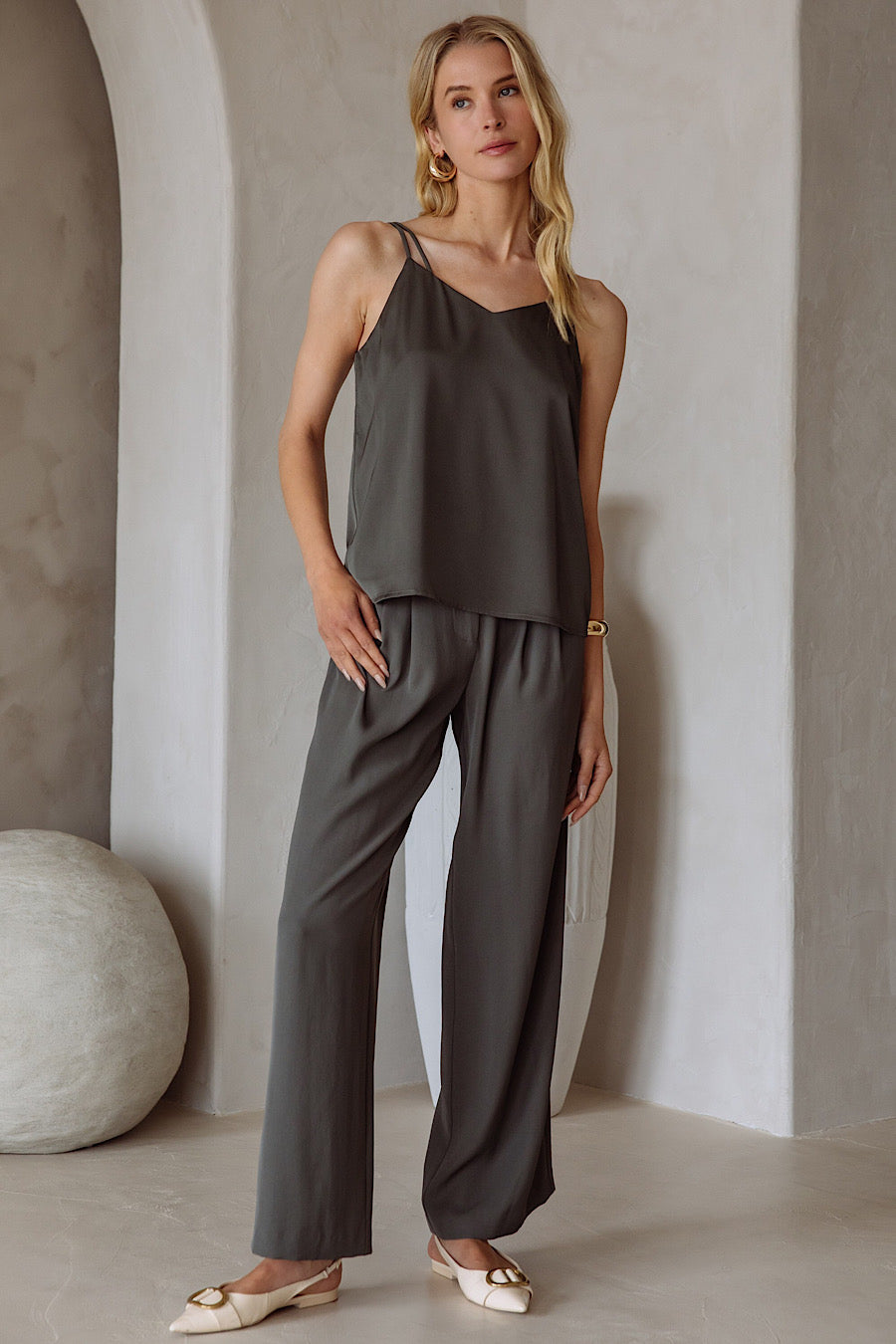 Double Strap Cami Blouse in Olive