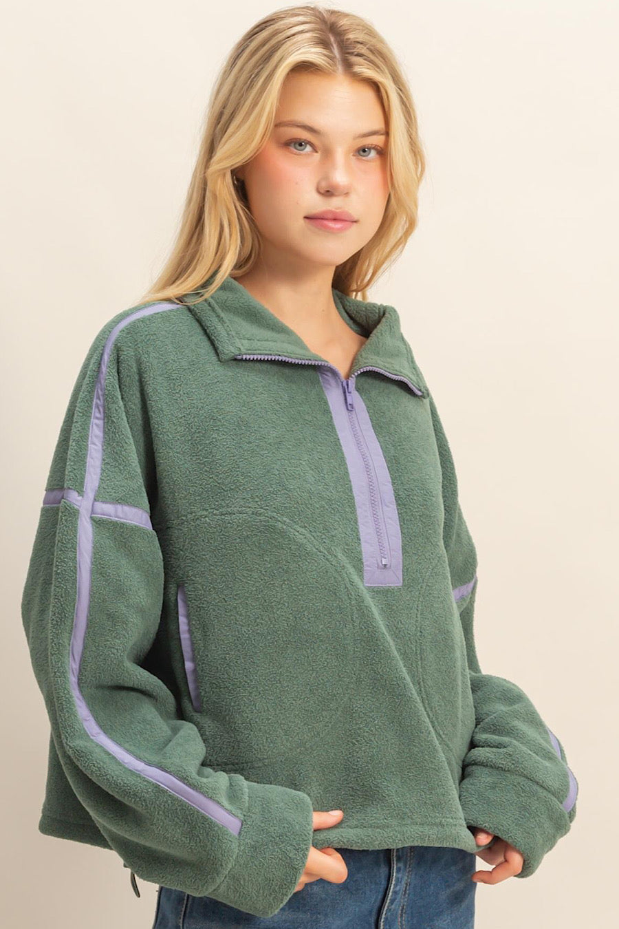 Pistachio Fleece Half Zip Sweatshirt