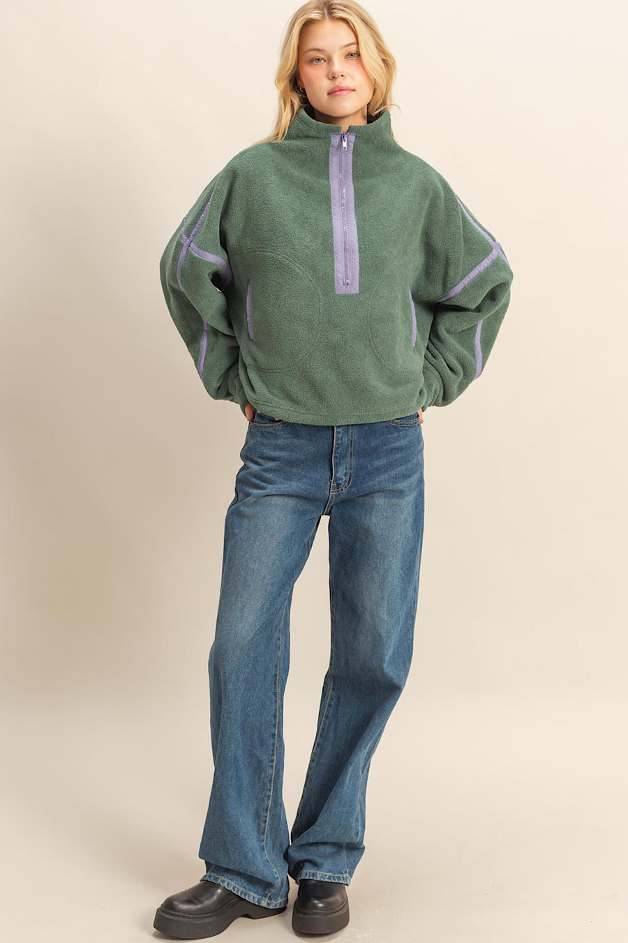 Pistachio Fleece Half Zip Sweatshirt