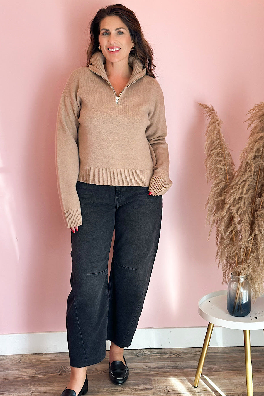 Bailey Zip Collar Knit Sweater Chestnut