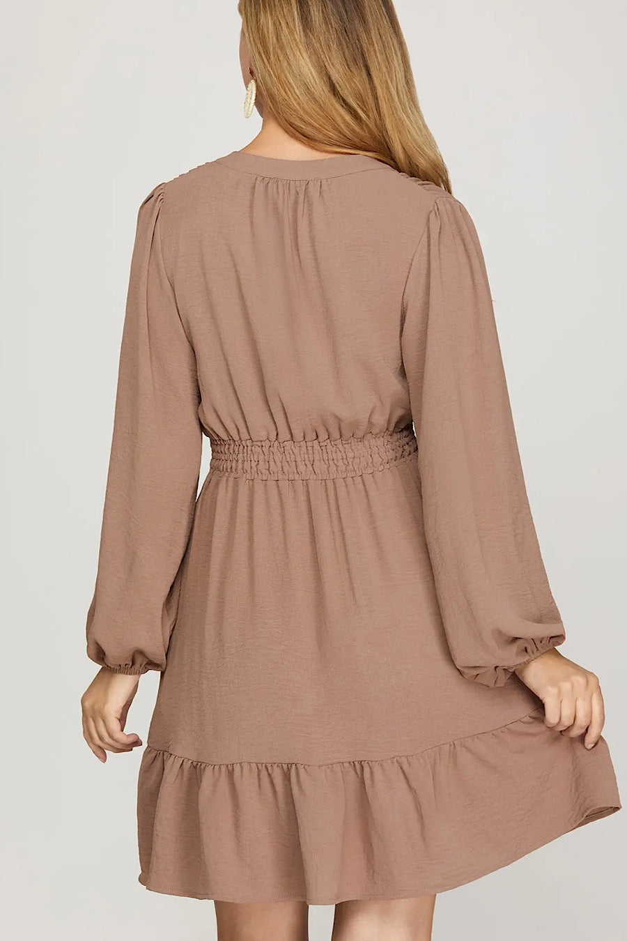 Carolina Smocked Waist Dress Mocha