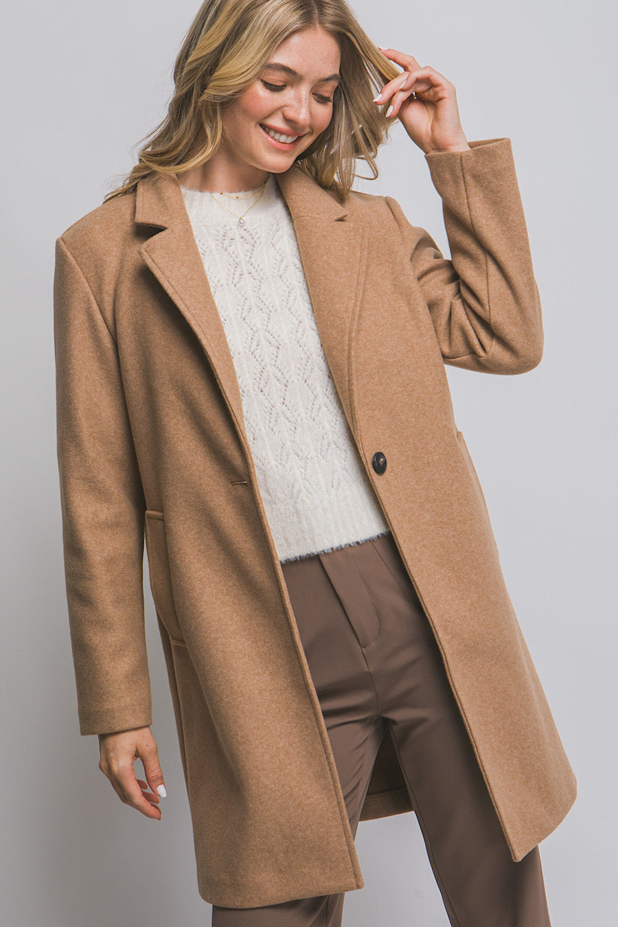 Boulder Single Buttoned Coat in Camel