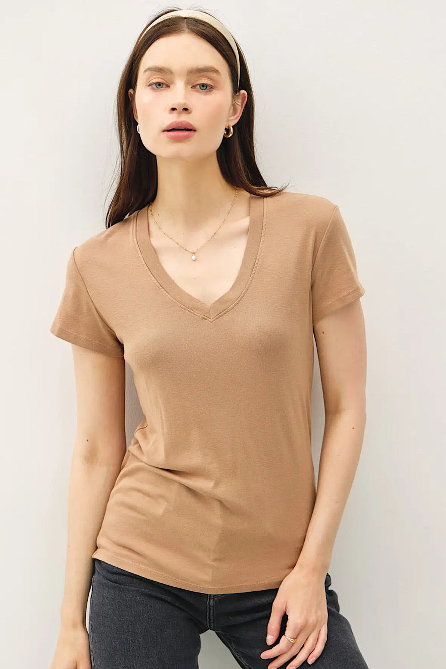 Classic V-Neck Slim T-Shirt Dk Taupe