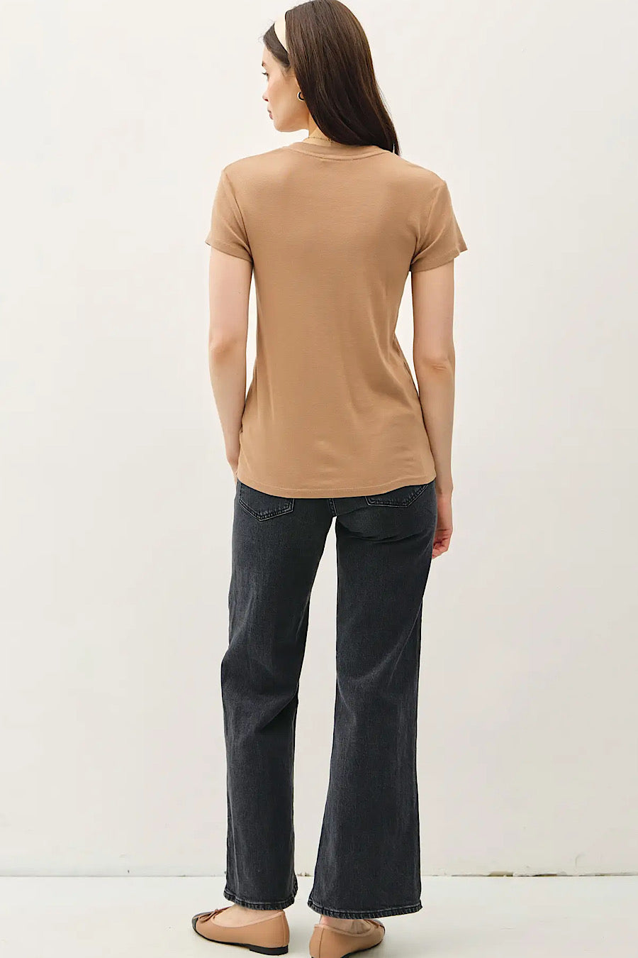 Classic V-Neck Slim T-Shirt Dk Taupe