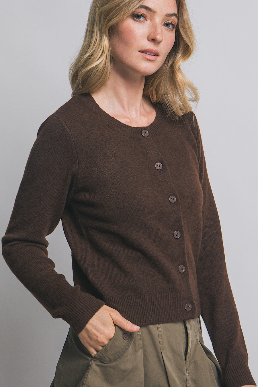 Chloe Button Down Cardigan Sweater Expresso