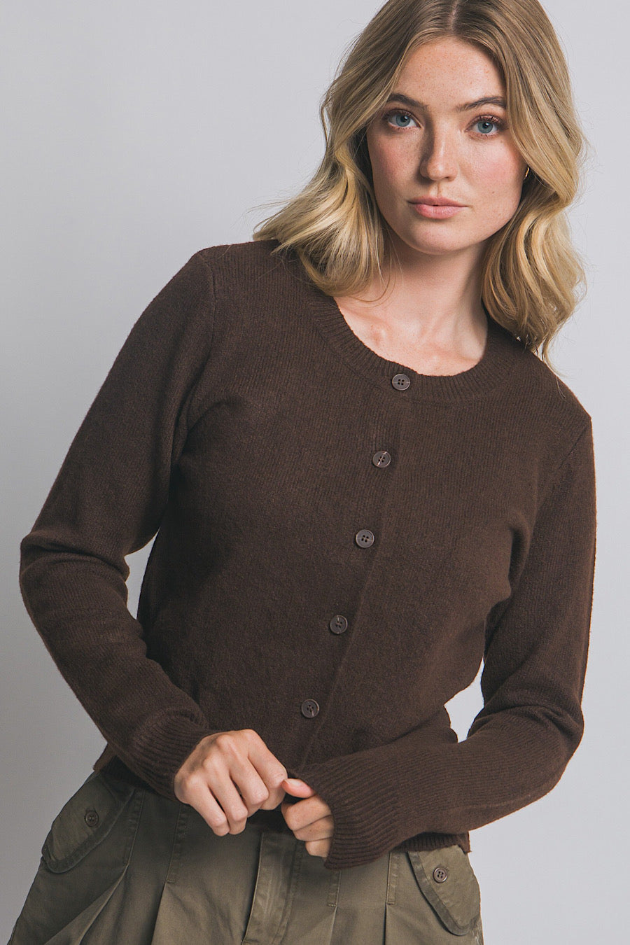 Chloe Button Down Cardigan Sweater Expresso