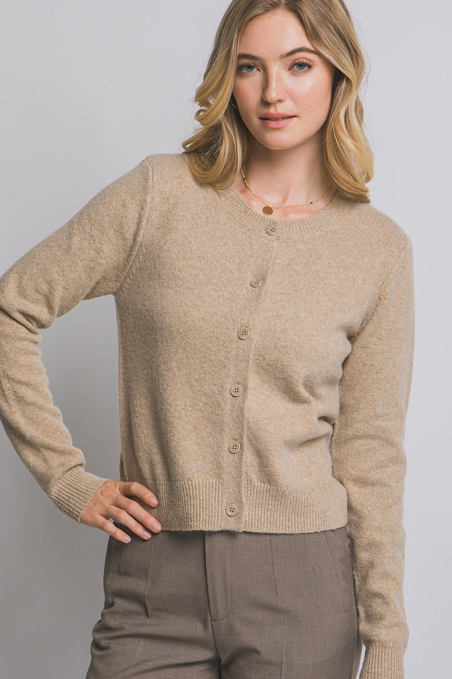 Chloe Button Down Cardigan Sweater Tan