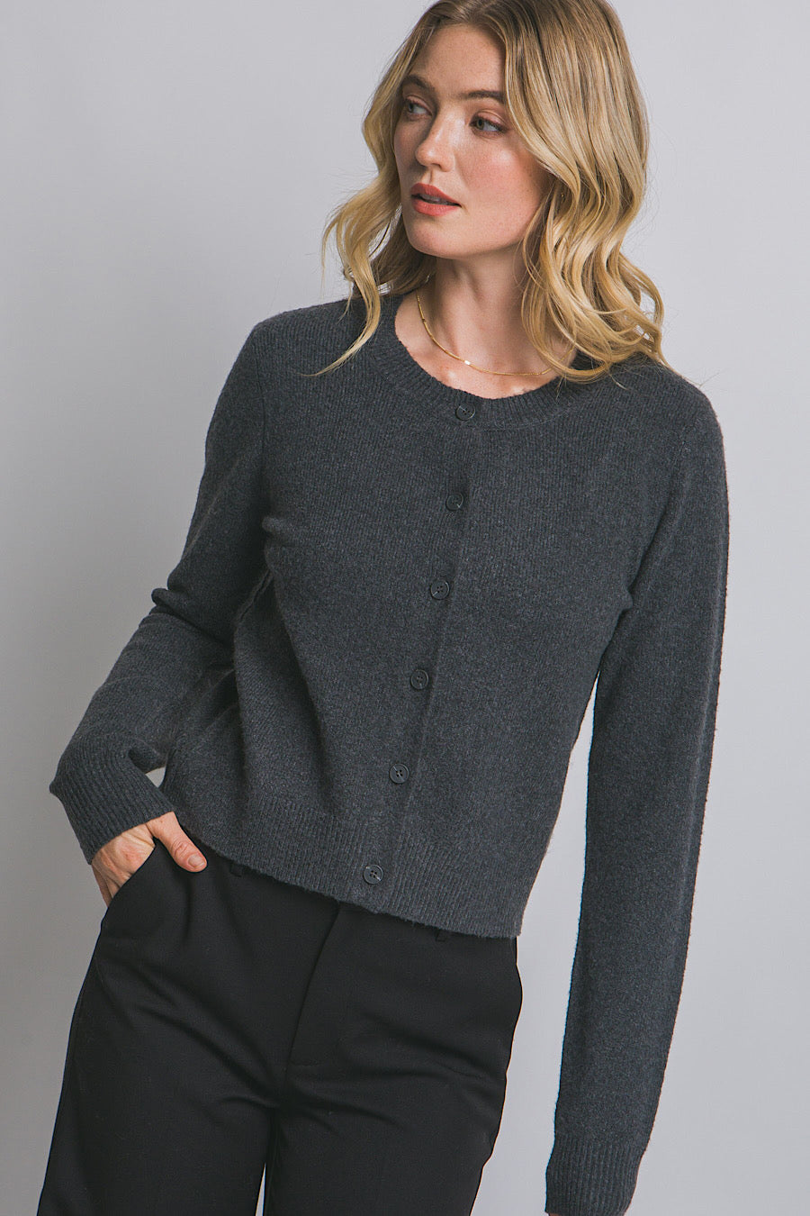 Chloe Button Down Cardigan Sweater Charcoal