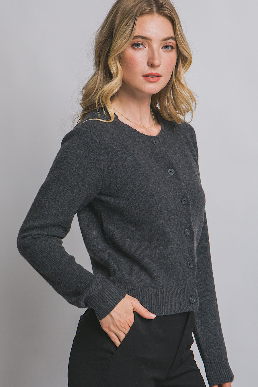 Chloe Button Down Cardigan Sweater Charcoal