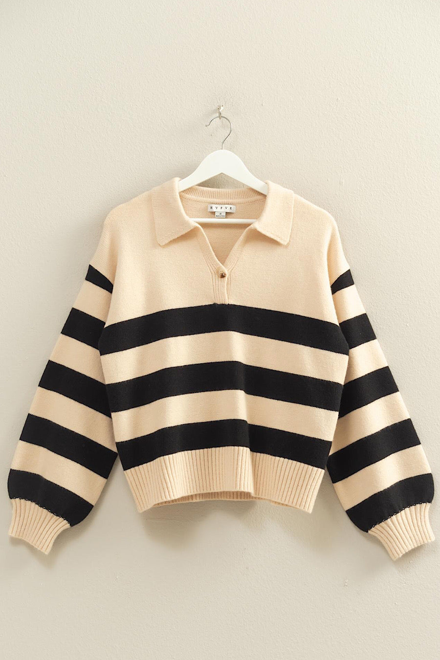 Reformed Striped Polo Sweater Black