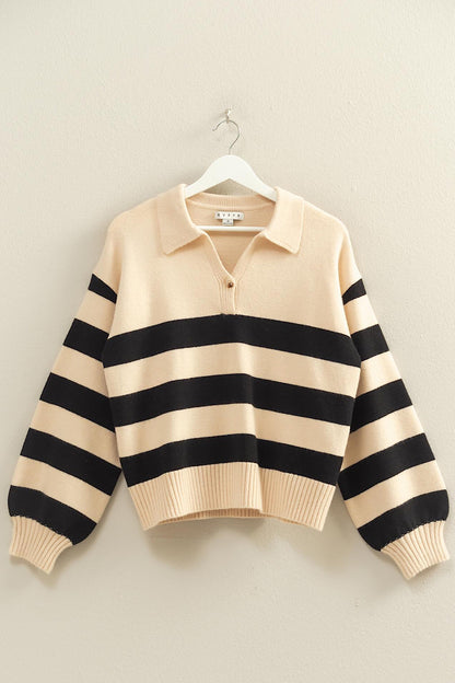 Reformed Striped Polo Sweater Black