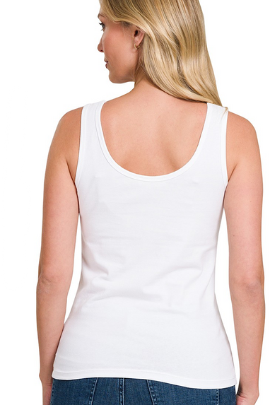 Cotton Scoop Neck Tank Top White,Black, Sand