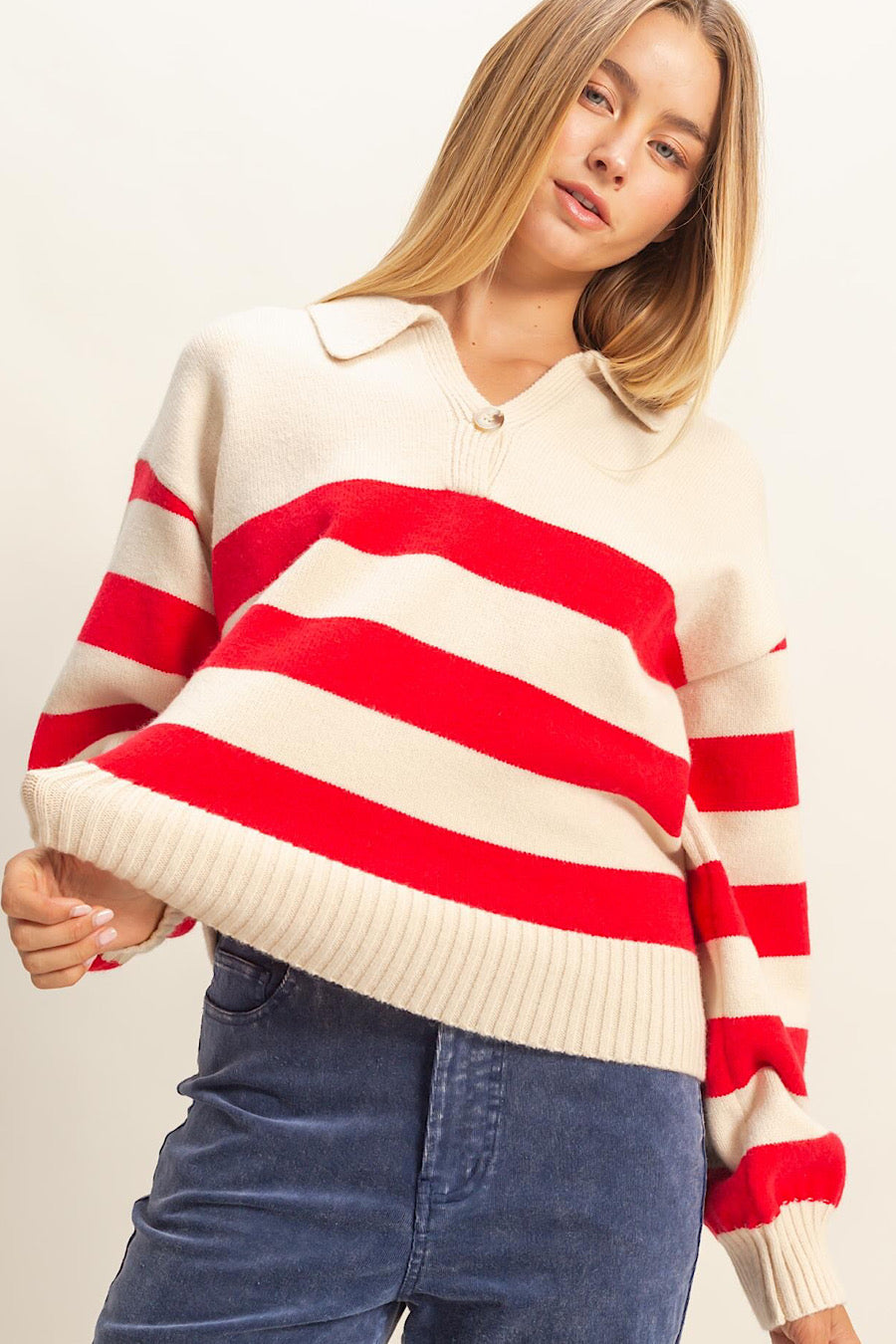 Reformed Striped Polo Sweater Red