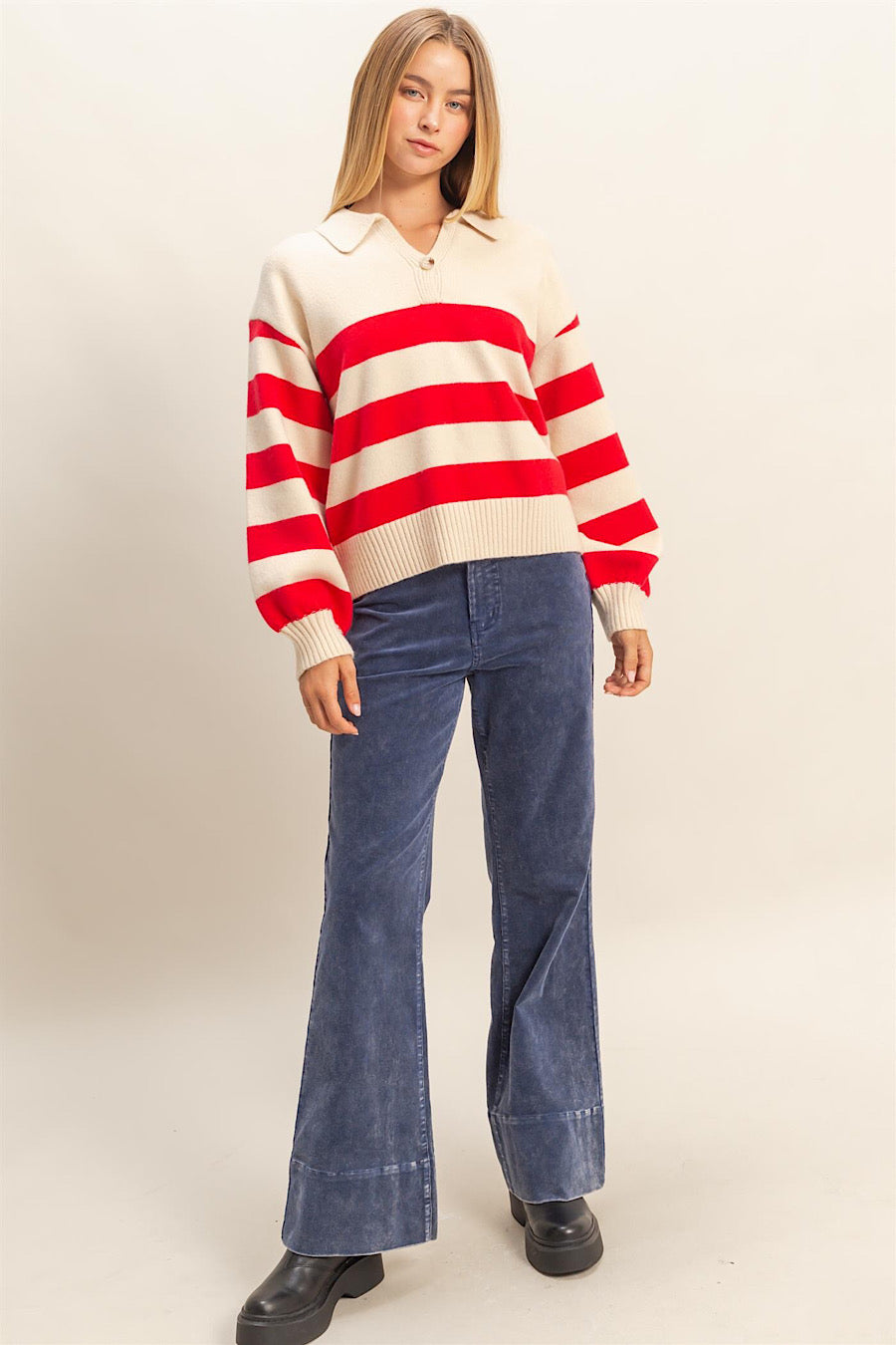 Reformed Striped Polo Sweater Red