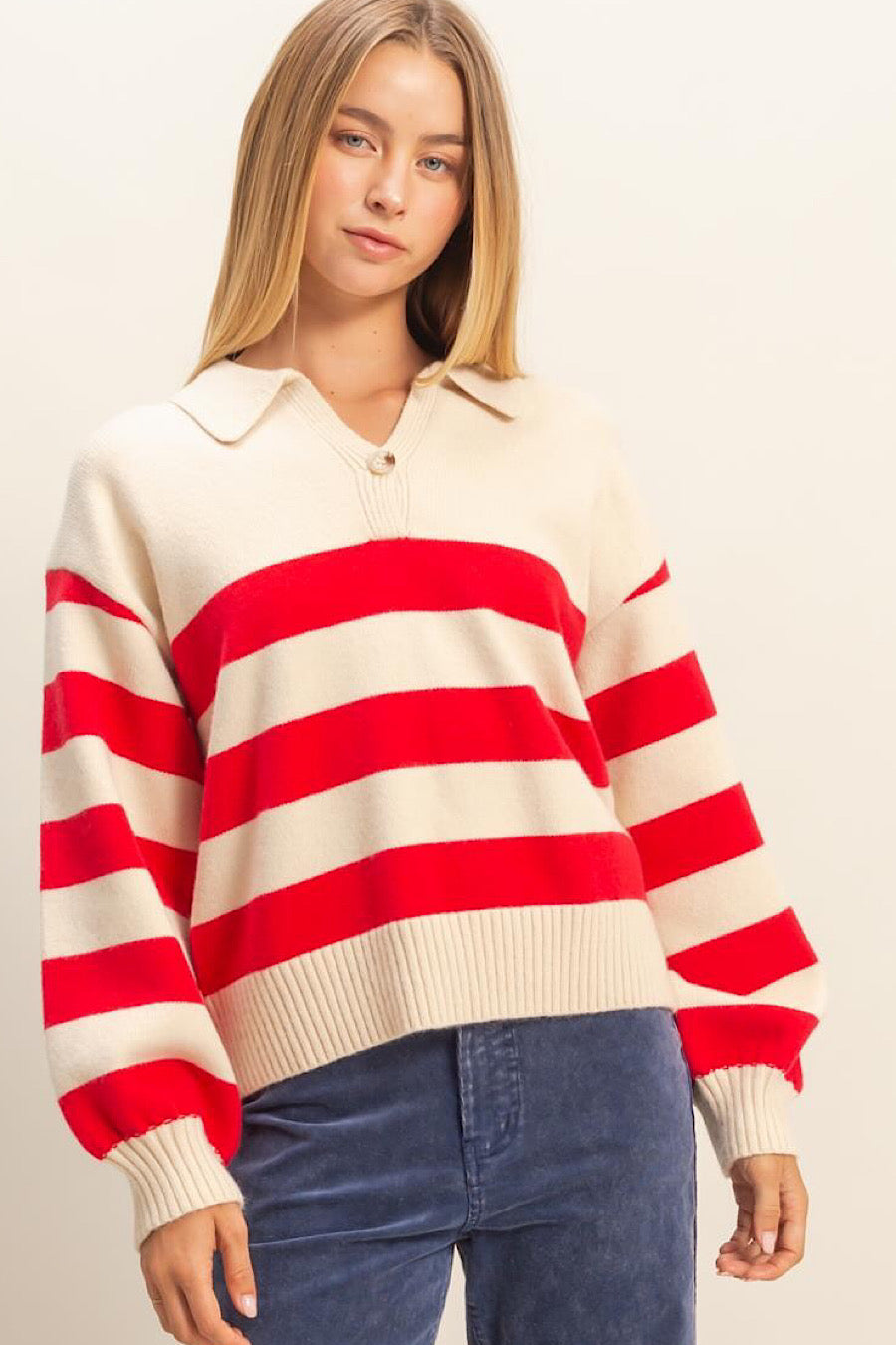 Reformed Striped Polo Sweater Red