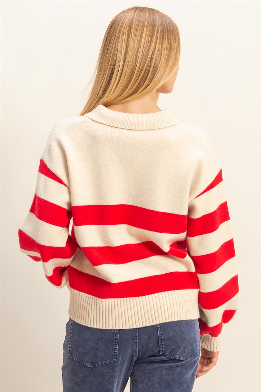 Reformed Striped Polo Sweater Red