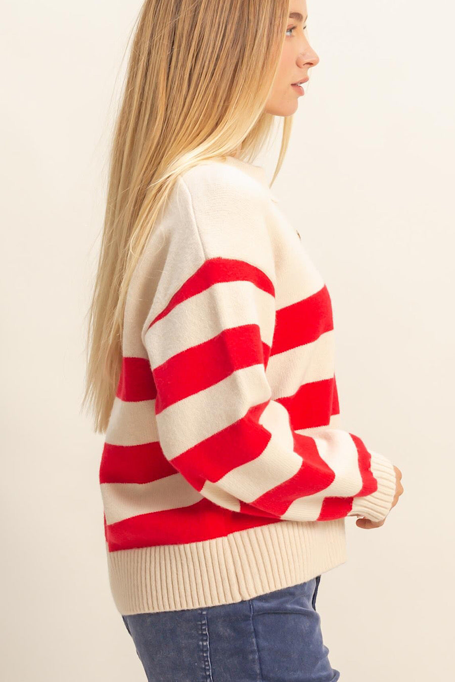 Reformed Striped Polo Sweater Red