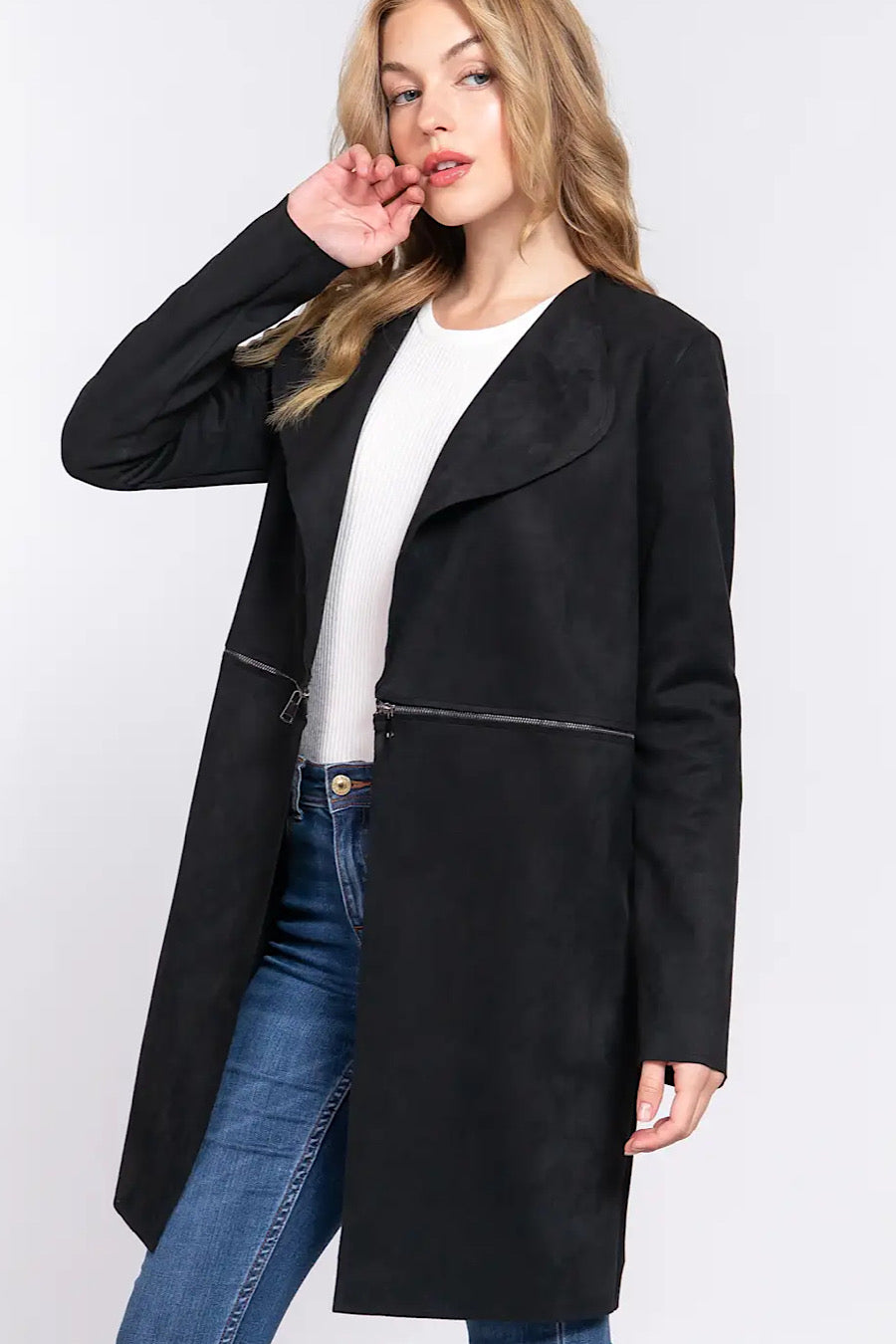Off the Ranch Zipper Faux Suede Jacket