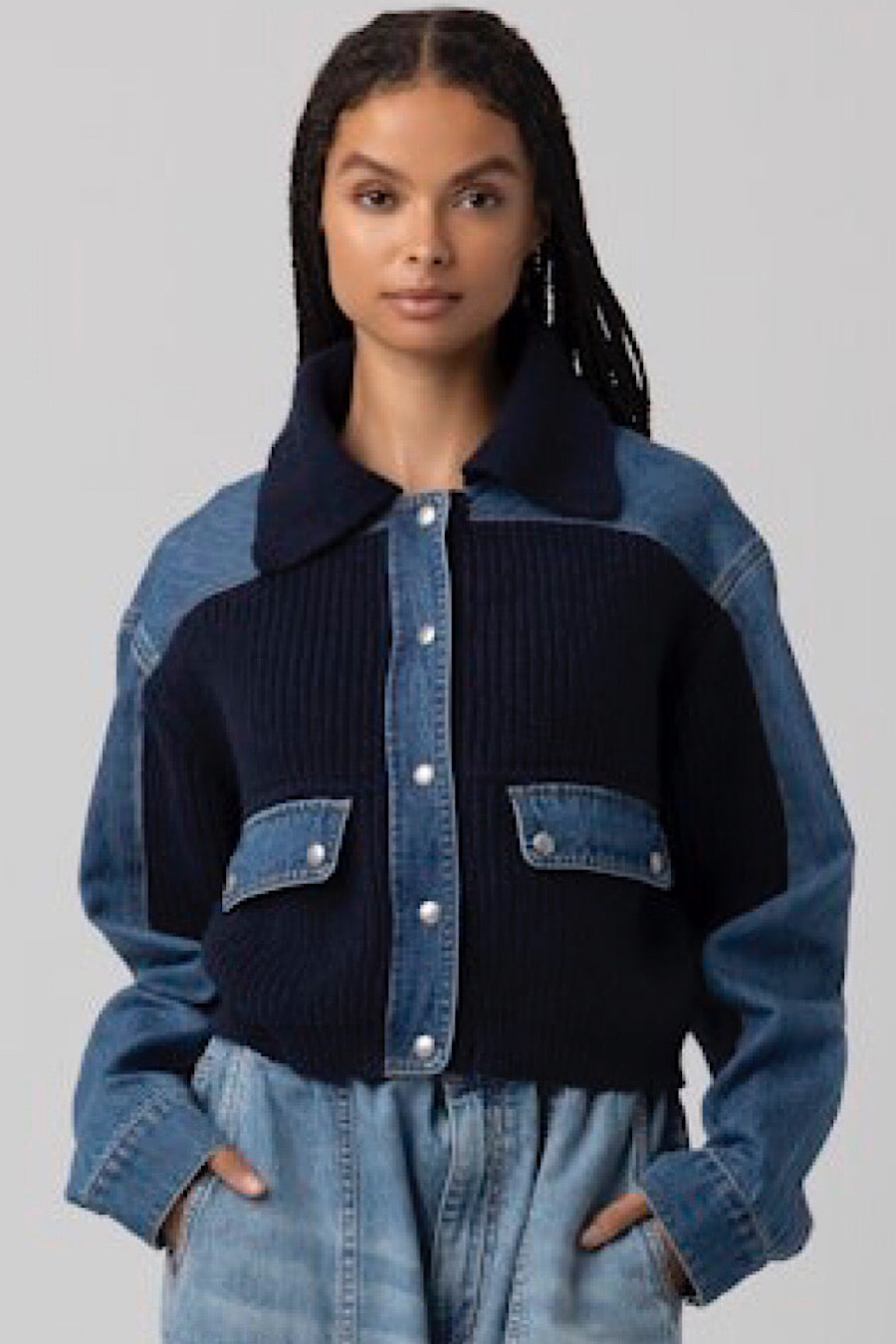 Blank NYC Moving Up Denim Knit Cardigan Jacket