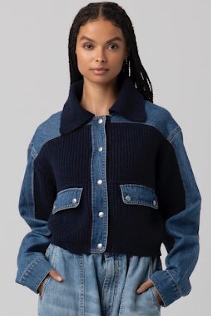 Blank NYC Moving Up Denim Knit Cardigan Jacket