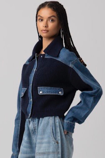 Blank NYC Moving Up Denim Knit Cardigan Jacket