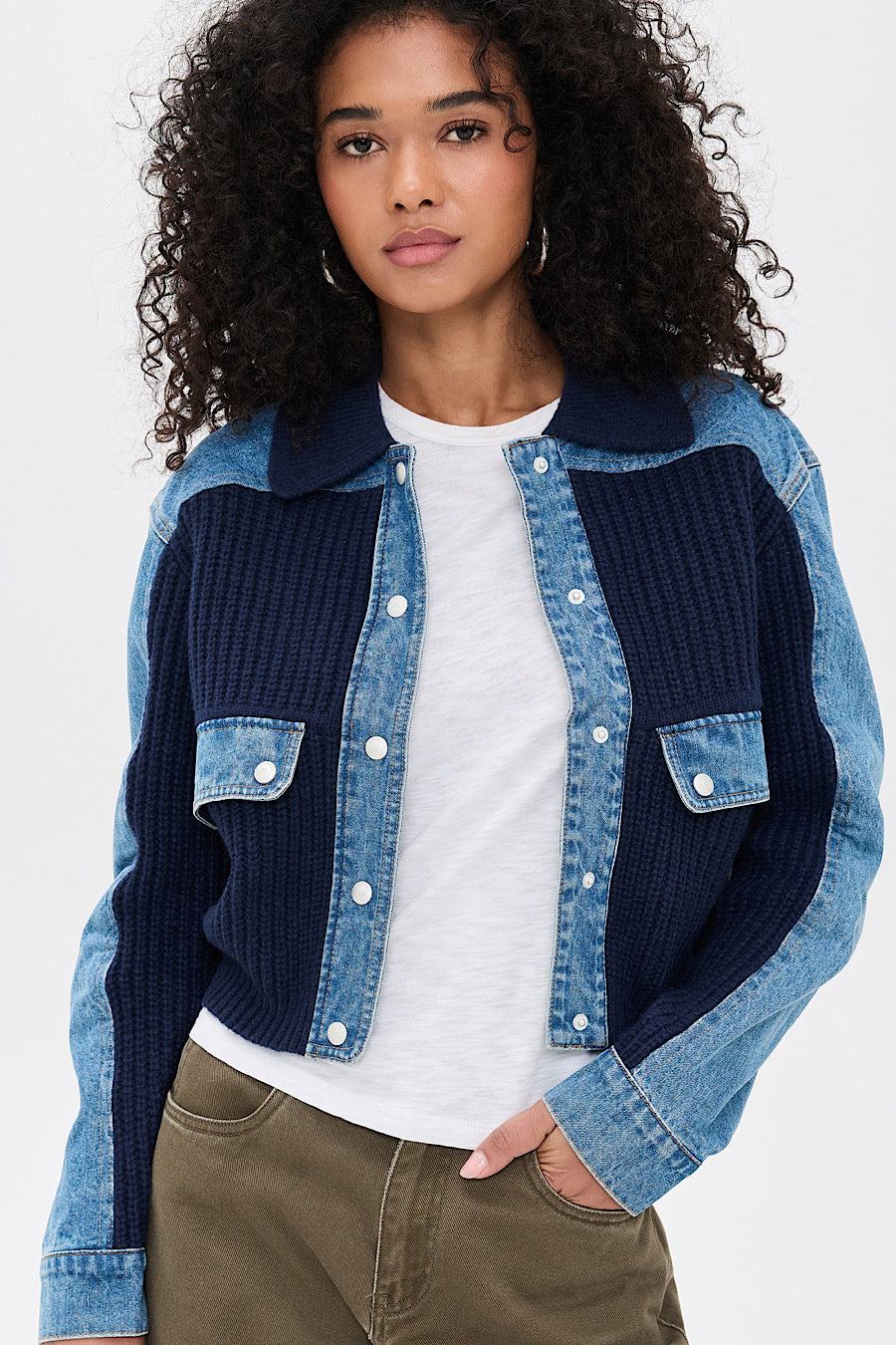 Blank NYC Moving Up Denim Knit Cardigan Jacket