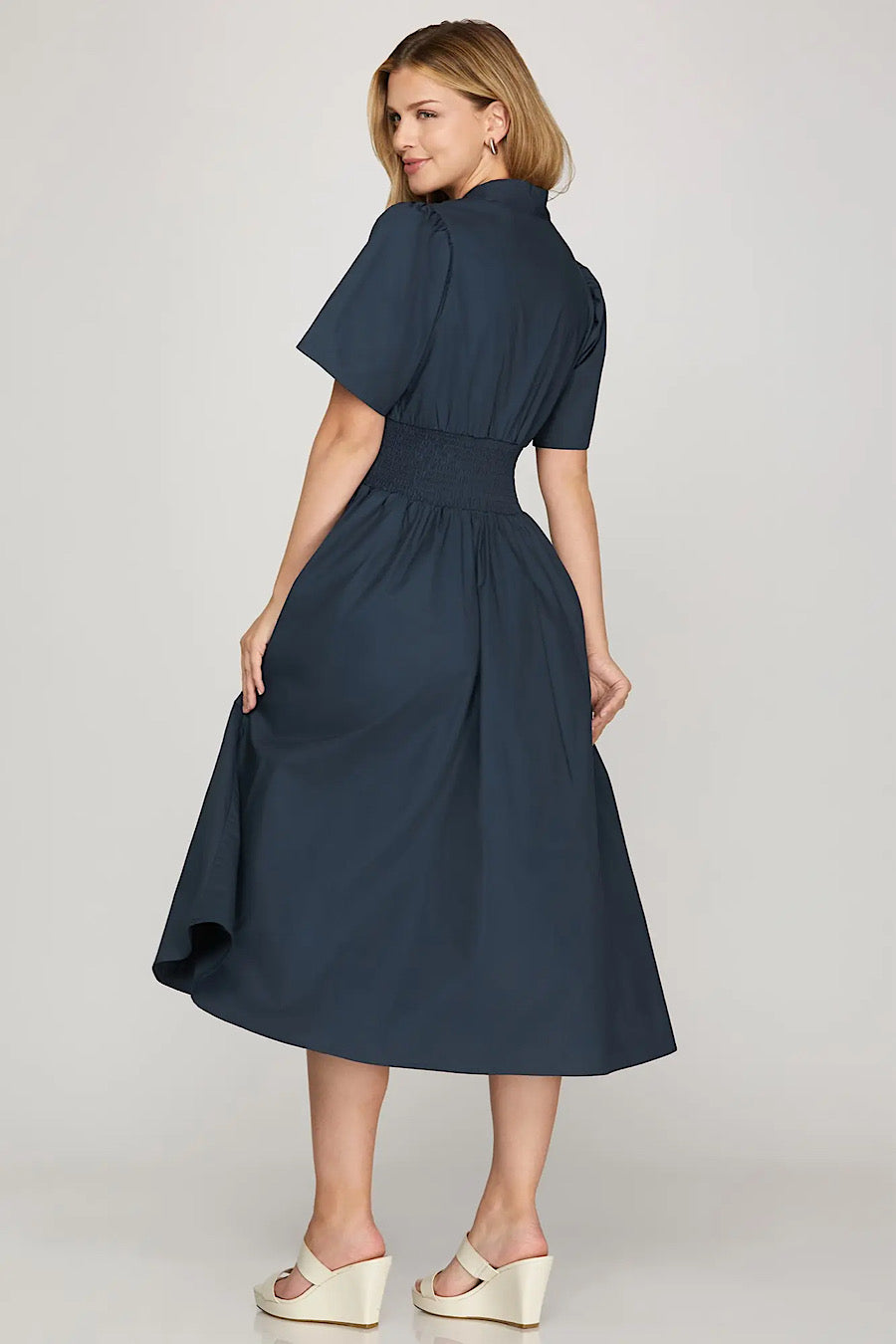 Midnight in Paris Zipper Midi Dress Navy