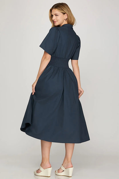 Midnight in Paris Zipper Midi Dress Navy
