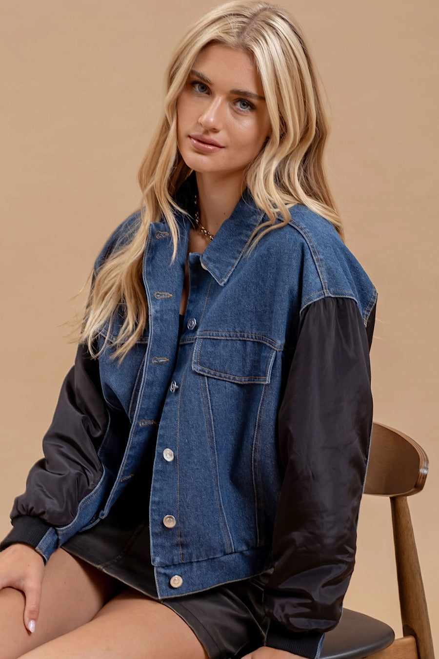 Off Campus Denim Contrast Bomber Jacket