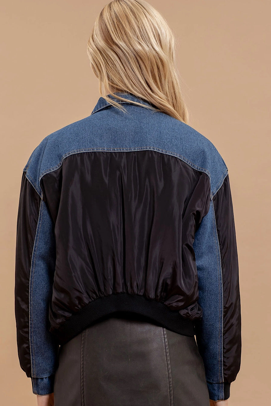 Off Campus Denim Contrast Bomber Jacket