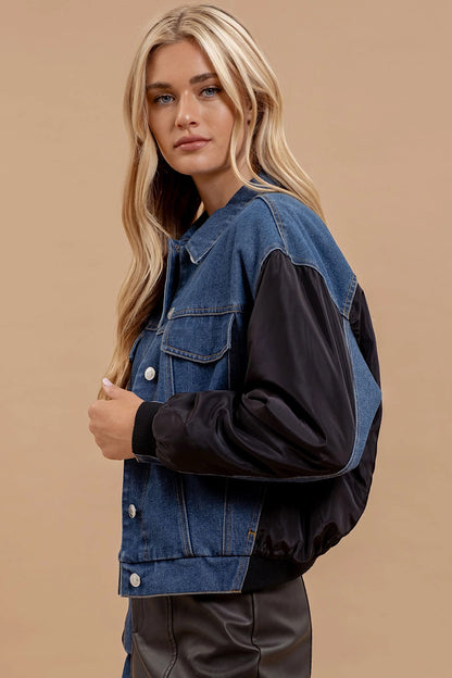 Off Campus Denim Contrast Bomber Jacket