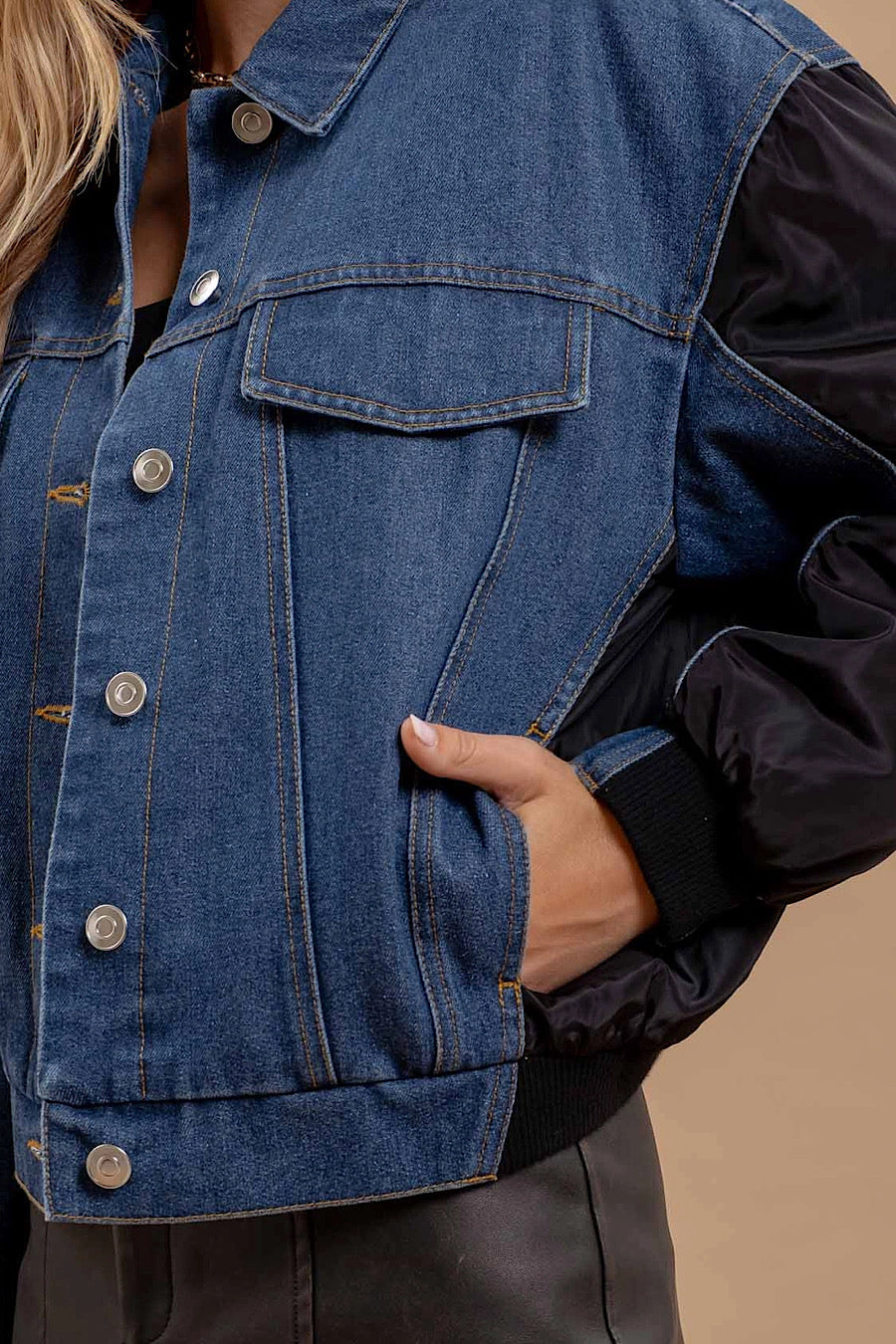 Off Campus Denim Contrast Bomber Jacket