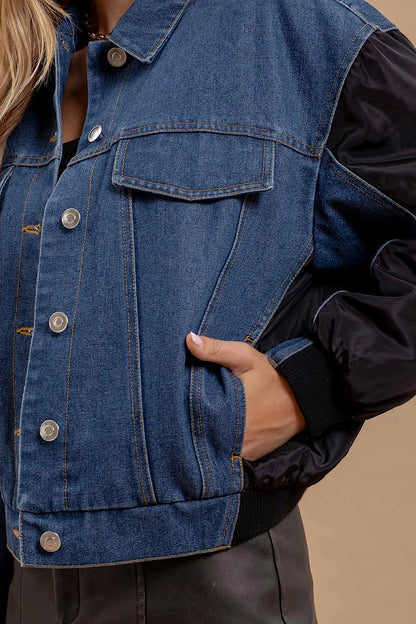 Off Campus Denim Contrast Bomber Jacket