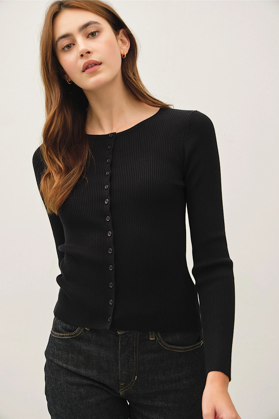 Kyle Ribbed Knit Cardigan Black